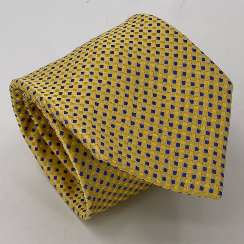 Charles Tyrwhitt Silk Tie Bright Yellow with Royal Blue Checked Geometric NWOT